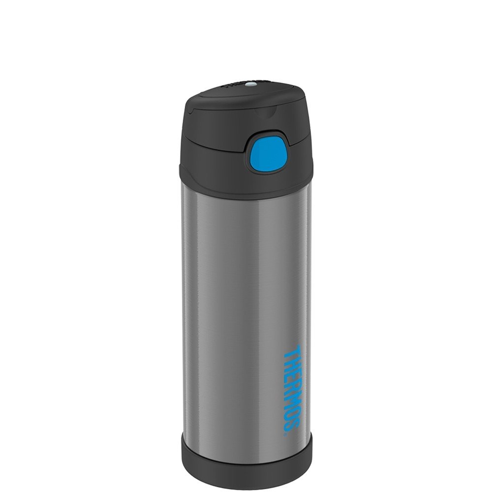 Thermos Funtainer Charcoal and Blue Stainless Steel Vacuum Insulated 16  Ounce Water Bottle