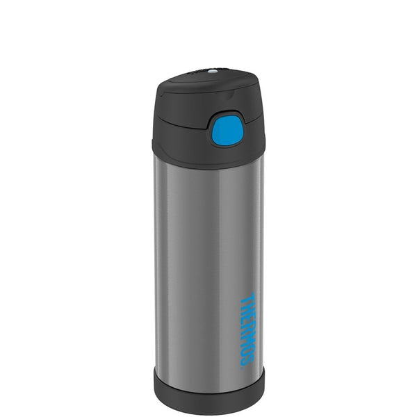 Thermos Funtainer Charcoal and Blue Stainless Steel Vacuum Insulated 16  Ounce Water Bottle