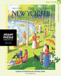 New York Puzzle Companys 1000 piece jigsaw puzzle of the New Yorker cover sunday afternoon in central park . Made in the USA